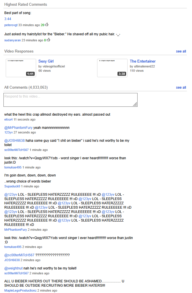 Internet Archive screenshot of Justin Bieber’s Baby in March 2011